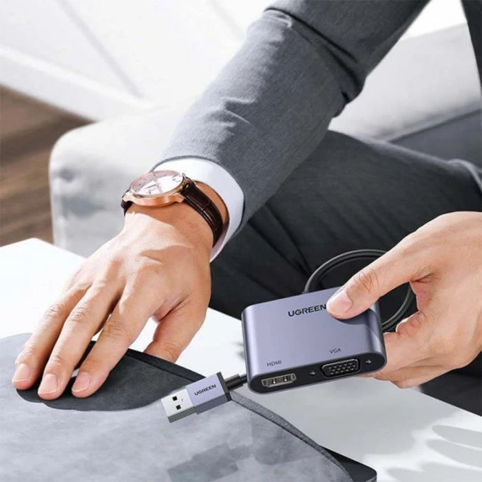 Adapter USB 3.0 në HDMI/VGA UGREEN 20518 1080p/60Hz, gri