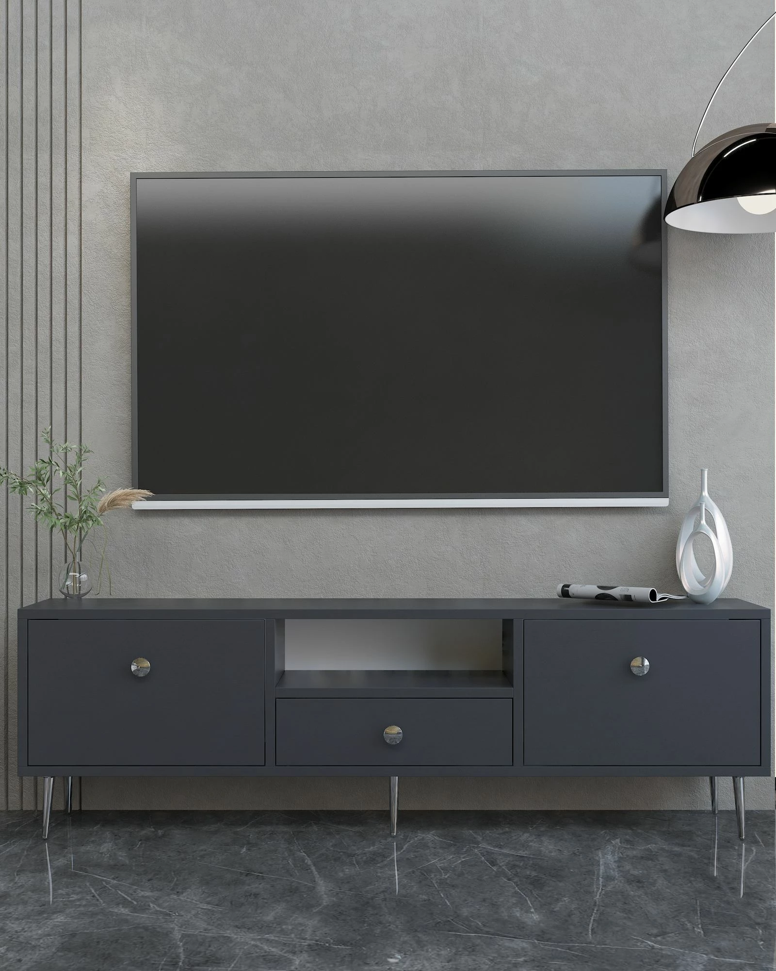 Komodë për TV Skye Decor, 1307-DROP-1, antracit, argjend