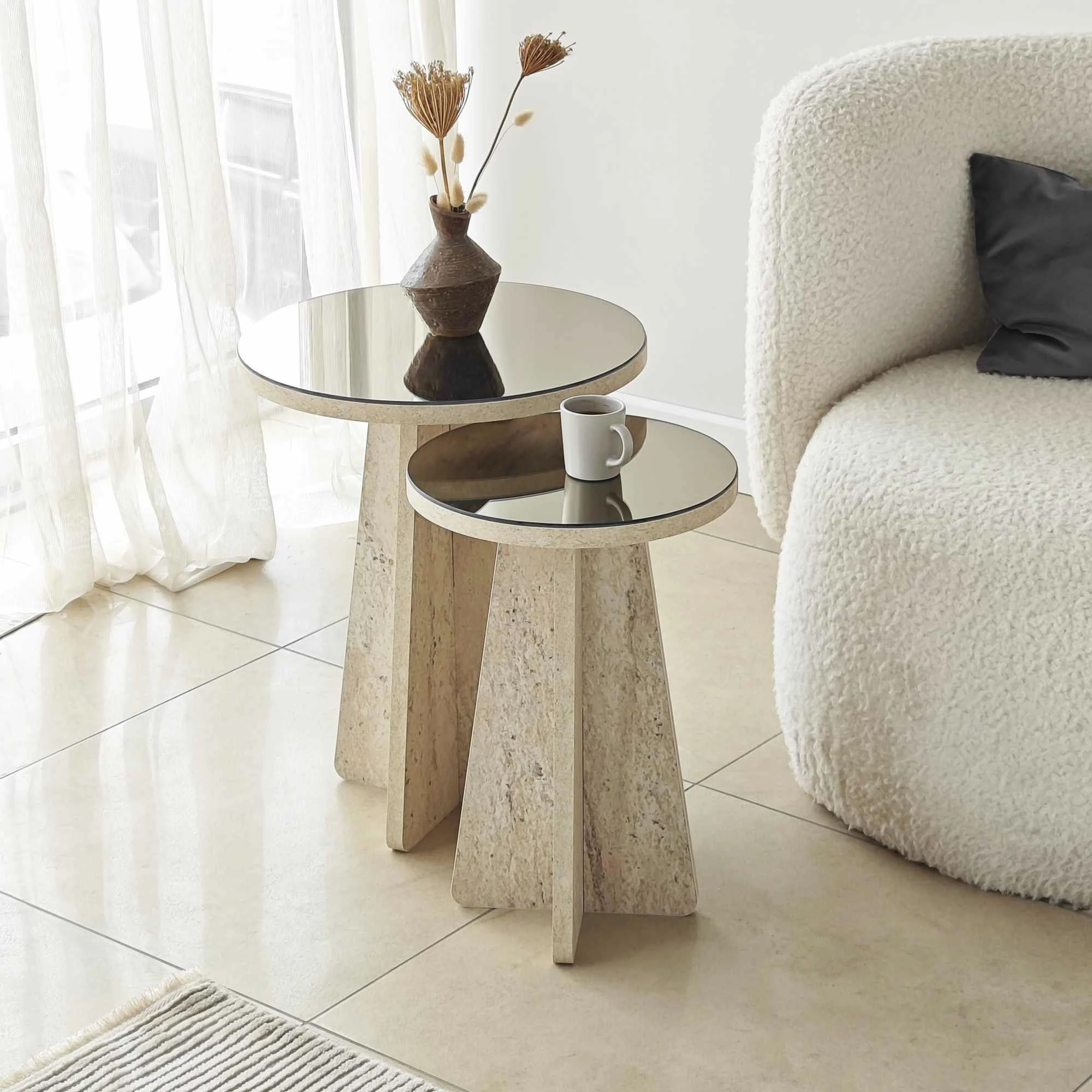 Set tavolinash anësore Skye Decor, Luna - Travertine