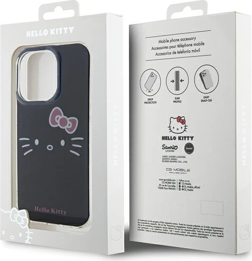 Mbështjellës Hello Kitty IML Kitty Face për iPhone 14 Pro Max, i zi