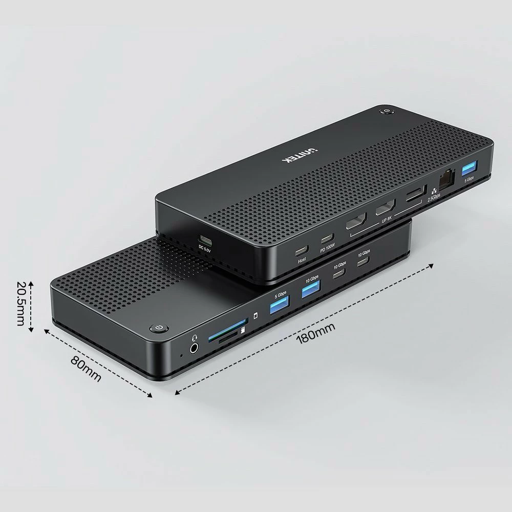 Stacion dokimi USB-C Unitek D1104A01 13-në-1 8K MST PD 100W, i zi