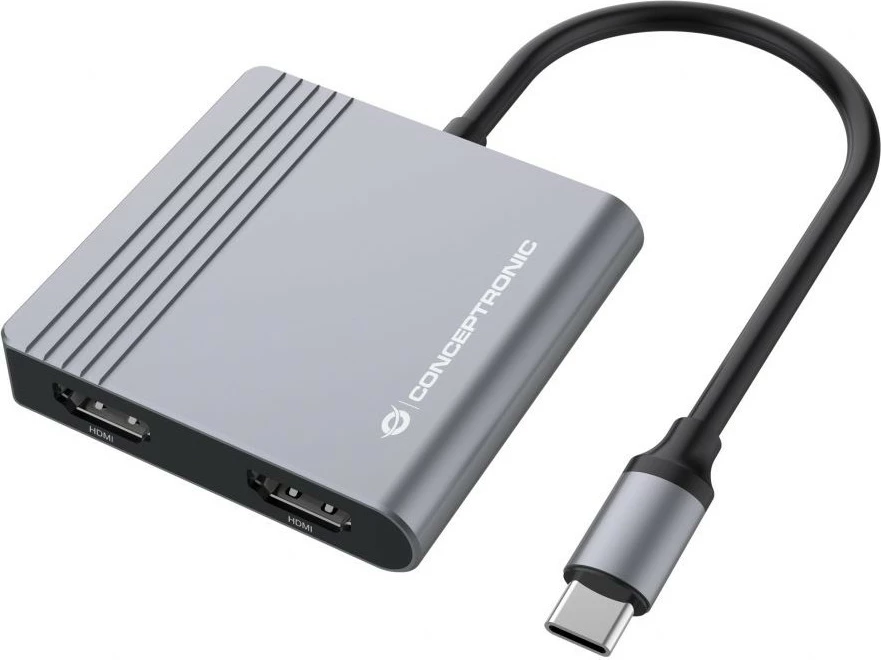 Dock Conceptronic 4-1 USB-C, 2x HDMI, USB 3.0, 100W PD, 25cm, gri
