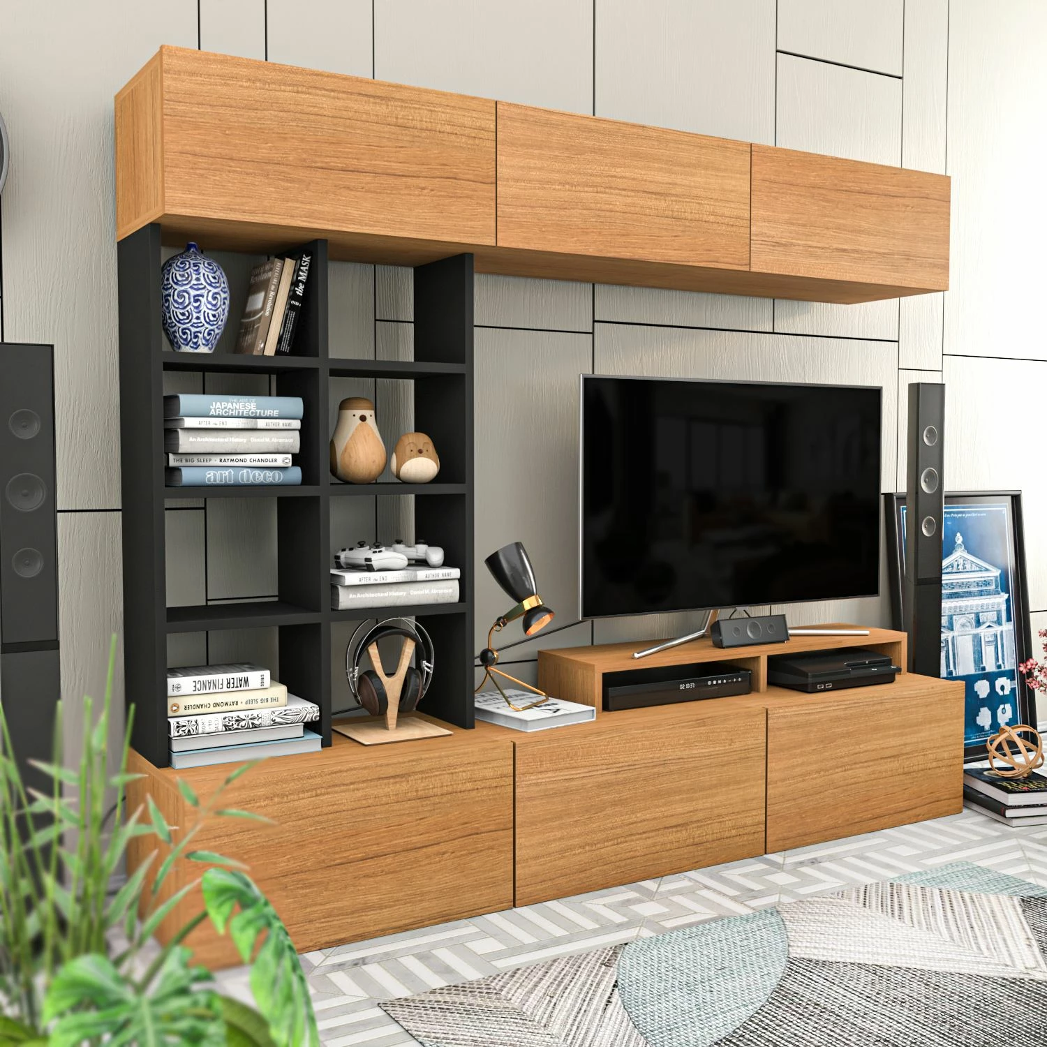 Komodë TV Hanah Home, Sasa, ngjyrë teak dhe e zezë