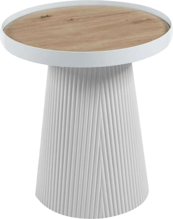 Tavolinë anësore DENTON, MDF, ngjyrë druri natyral-bazë e bardhë, Φ45x51.5 cm.