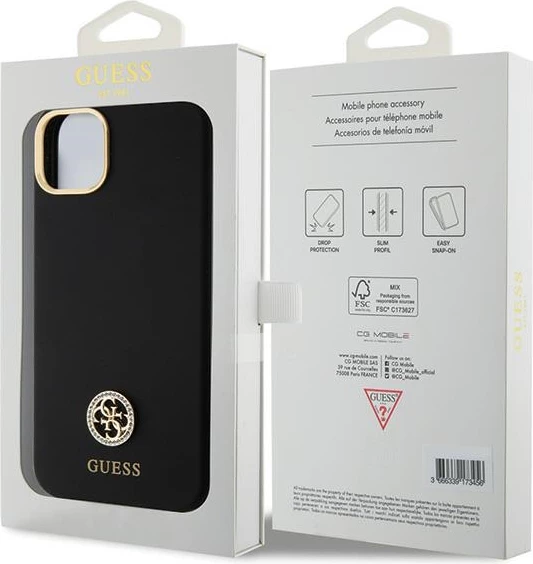 Mbështjellës Guess Silicone Logo Strass 4G për iPhone 15 Plus / 14 Plus 6.7", Zi