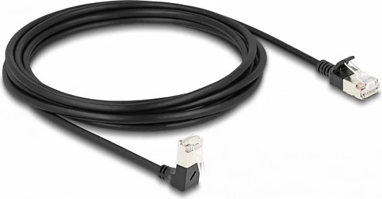 Kabllo rrjeti DeLOCK Cat6A S/FTP Slim RJ45 3 m, 90° poshtë e kënduar, e zezë