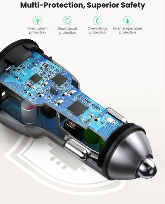 Karikues për veturë UGREEN 10144 2xUSB QC 3.0 36W, gri metalike, me kuti
