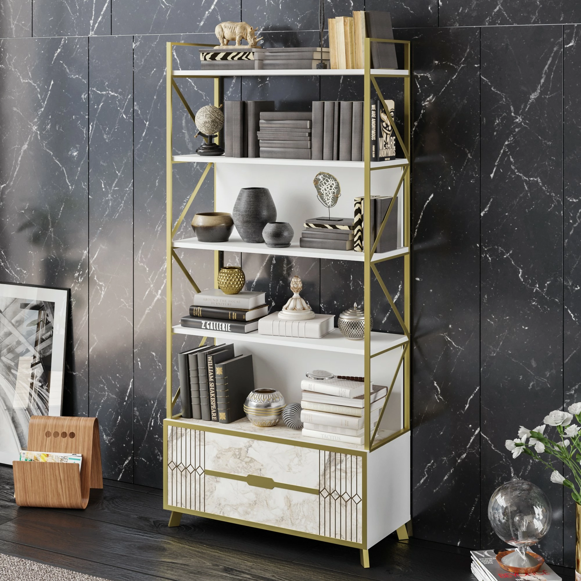 Raft librash Hanah Home Frida, 90cm, i bardhë