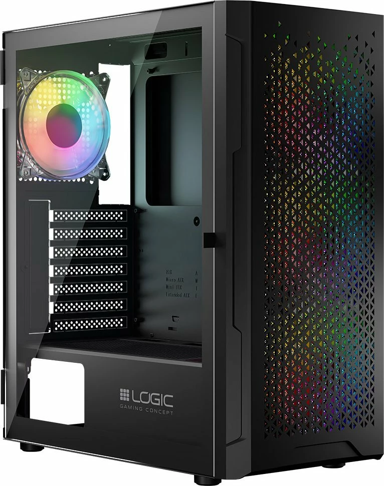 Kasë Logic Concept Aramis ARGB (AT-ARAMIS-10-0000000-0002) Midi Tower ATX/mATX, x4 ventilatorë 120mm ARGB, x7 slote PCIe, tempered glass, e zezë