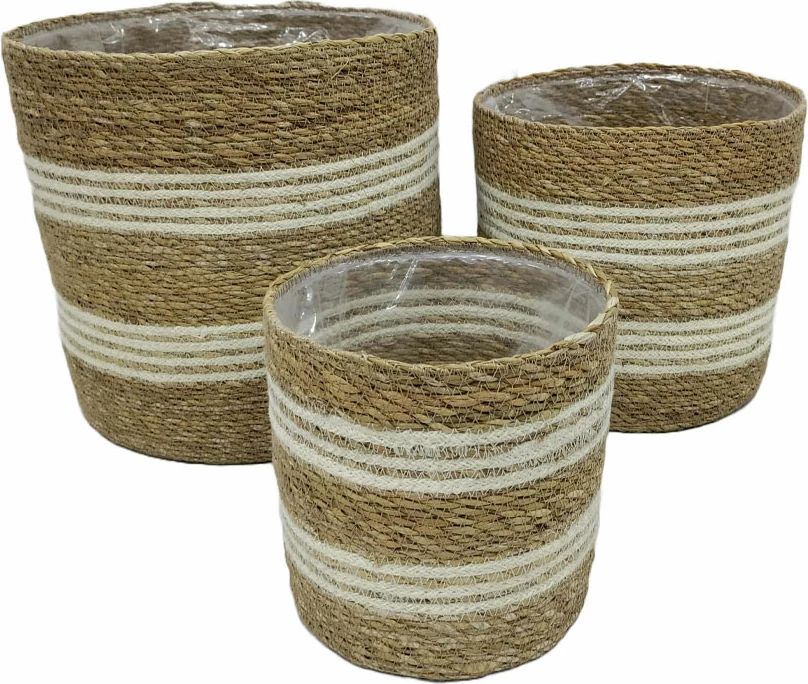 Set shporta YDRA, 3 copë, 28x28x28cm, kashtë deti, jute, natyrale-bardhë