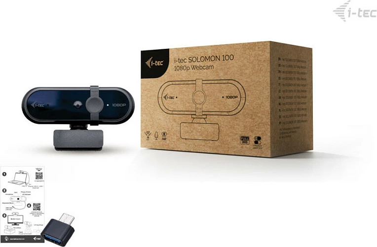 Webcam i-tec SOLOMON 100, Full HD 1080p, 2MP, USB, mikrofon, e zezë