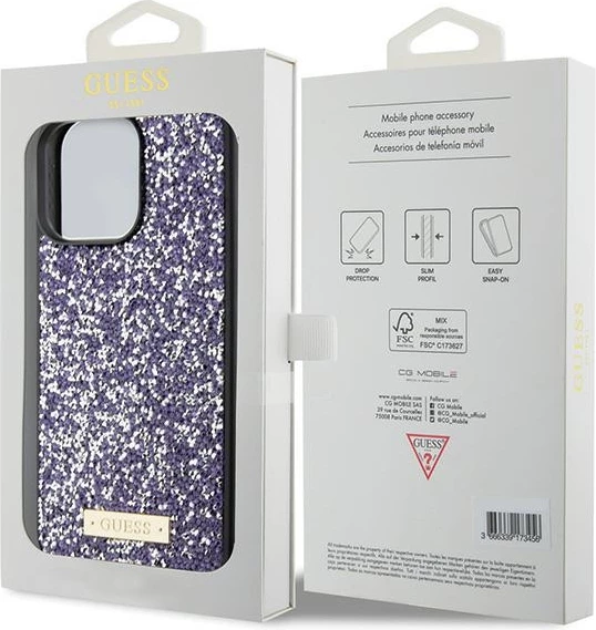 Mbështjellës Guess Rhinestone Metal Logo për iPhone 15 Pro Max, rozë