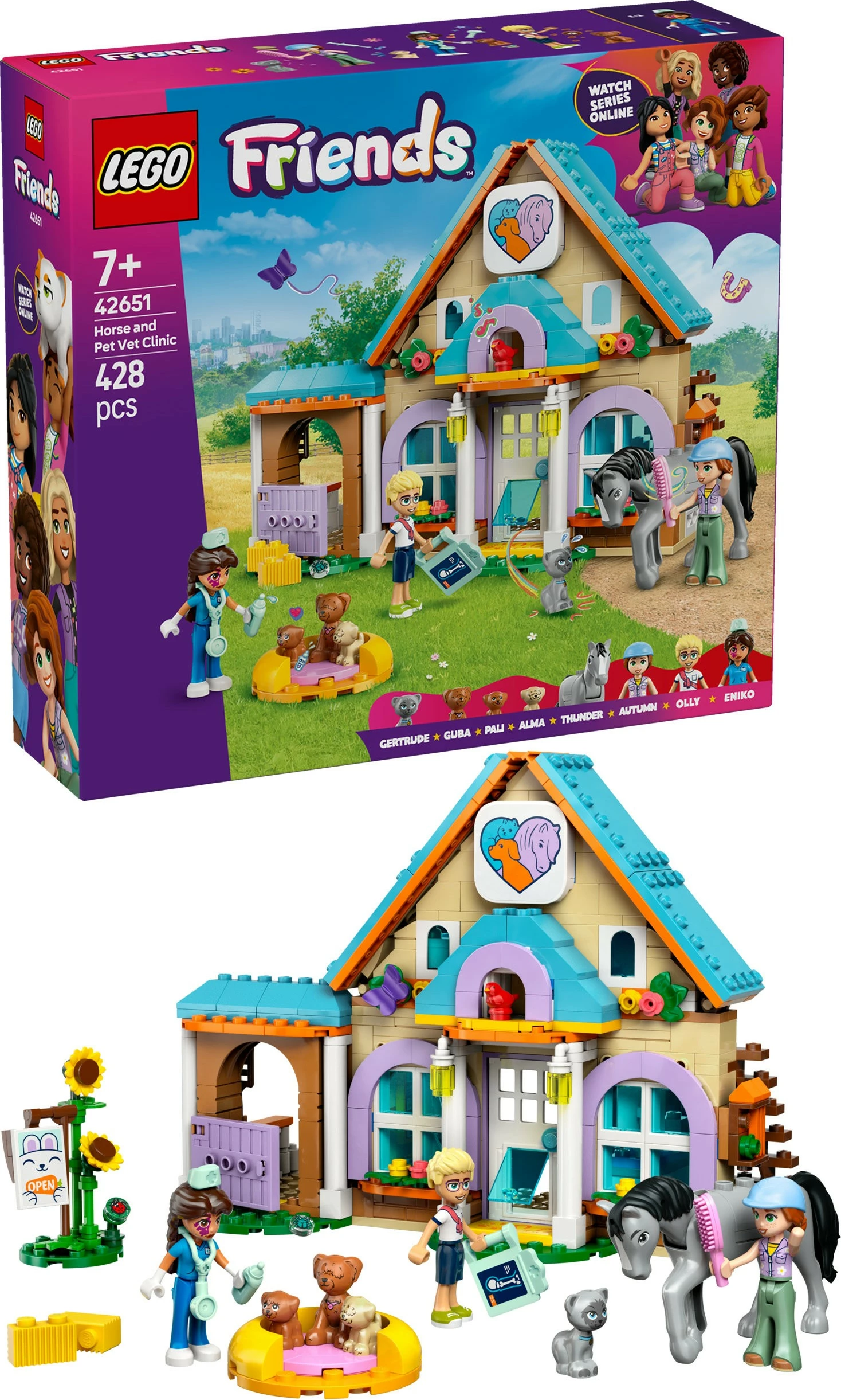 Set ndërtimi LEGO Friends 42651, klinikë veterinare për kuaj dhe kafshë, 428 pjesë, multikolor
