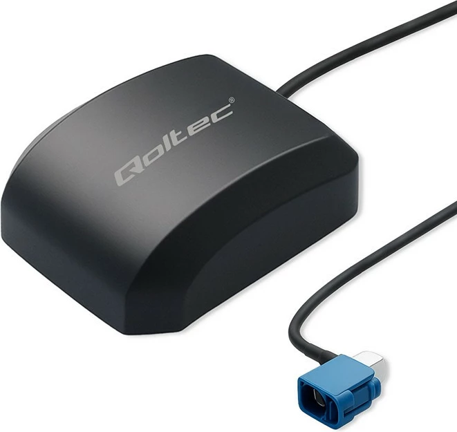 Antenë GPS/GLONASS mobile, Qoltec 57054, omnidireksionale, 28 dBi, 50 Ω, FAKRA, bazë magnetike, e zezë