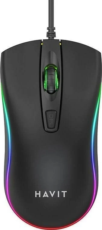 Maus HAVIT MS72, universal, me kabllo USB, i zi, me ndriçim LED