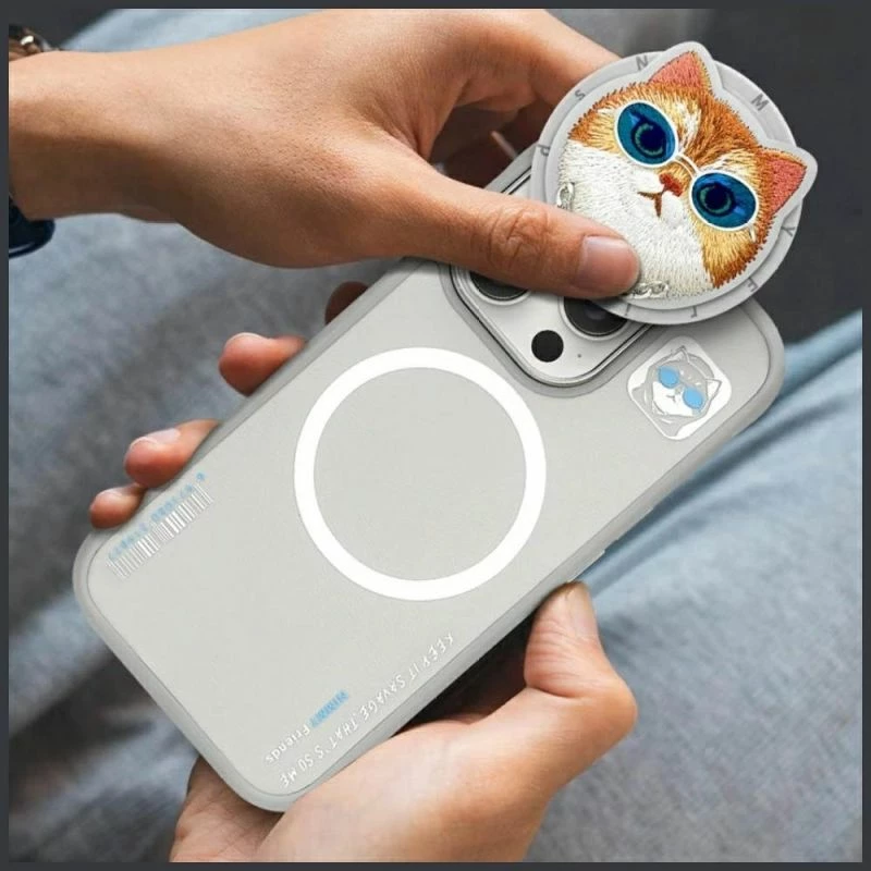 Kapak telefoni Nimmy Glasses Cool Cat MagSafe për iPhone 16 Pro, gri
