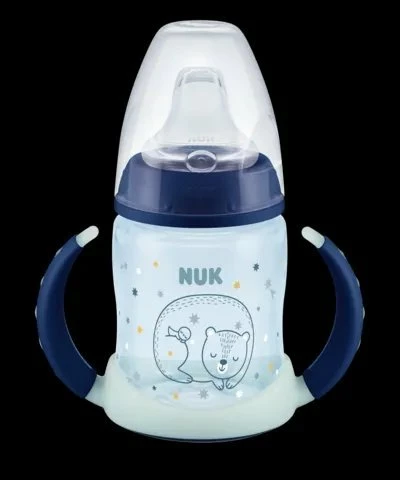 Shishe trajnimi NUK First Choice Glow 215326 150 ml, me doreza, no-spill, blu