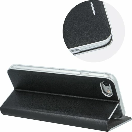 Mbështjellës flip cover HAVANA 9798 për iPhone 11 Pro Max, mbyllje magnetike, xhep për kartë, i zi me skaj argjendi