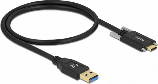 Kabllo USB DeLOCK USB-A në USB-C, USB 3.2 Gen 2 10Gbps, 0.5m, me vida anësore, e zezë