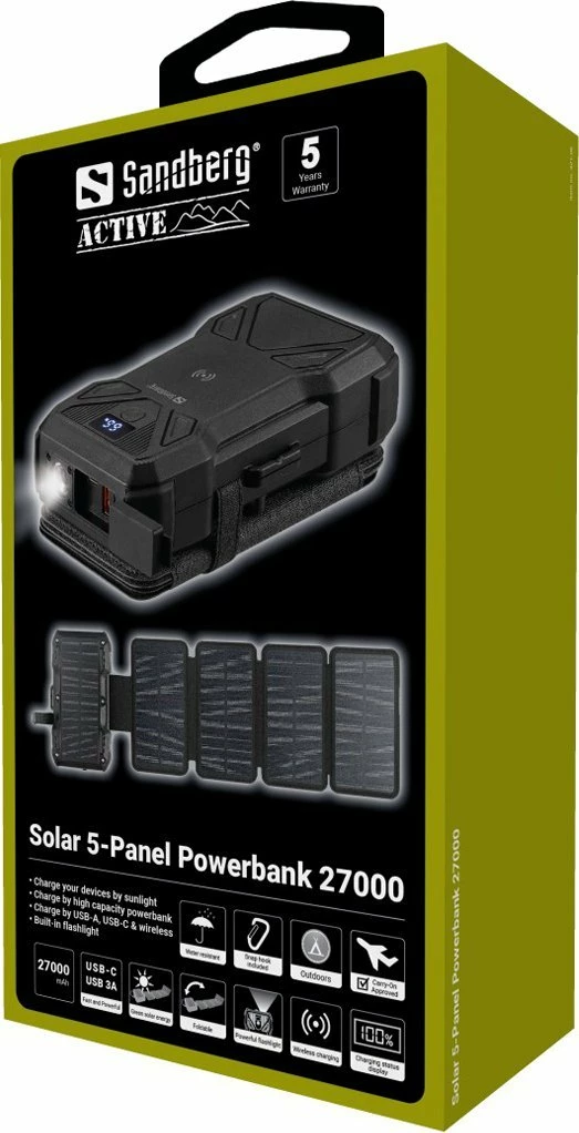 Powerbank Sandberg Solar 5-Panel 421-06 27000mAh PD 20W, i zi