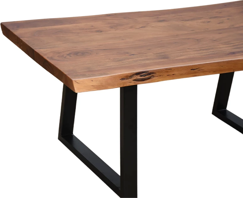 Tavolinë kafeje Miles, dru akacie masiv, trashësi 3.7-4cm, ngjyrë arre, këmbë metalike të zeza, 115x60x45cm
