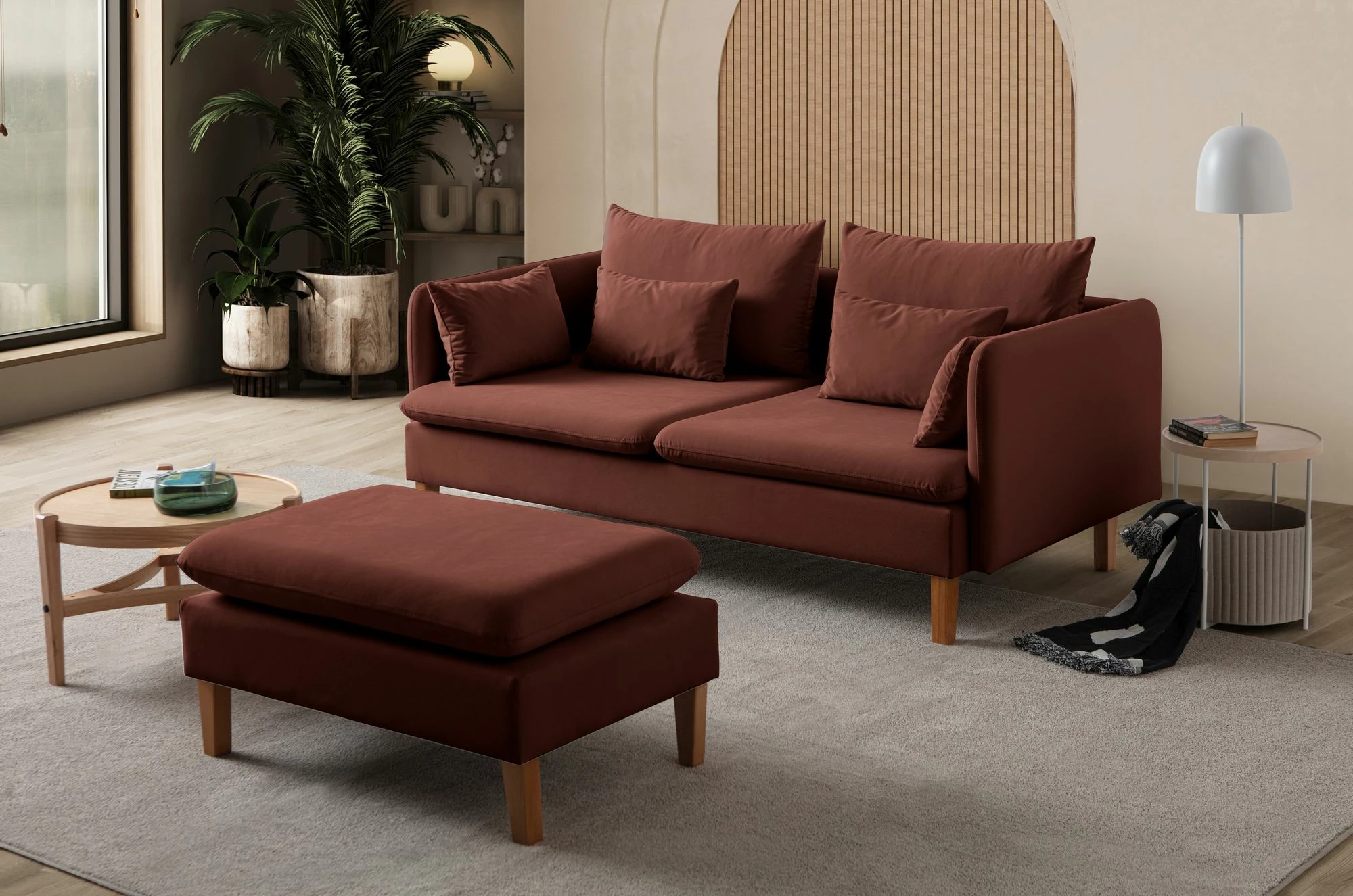 Divan treshe Flexy, ngjyrë e kuqe tullë, Atelier del Sofa