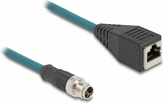 Kabllo adapter DeLOCK M12 X-coded 8-pin (mashkull) në RJ45 (femër), 0.5 m, blu