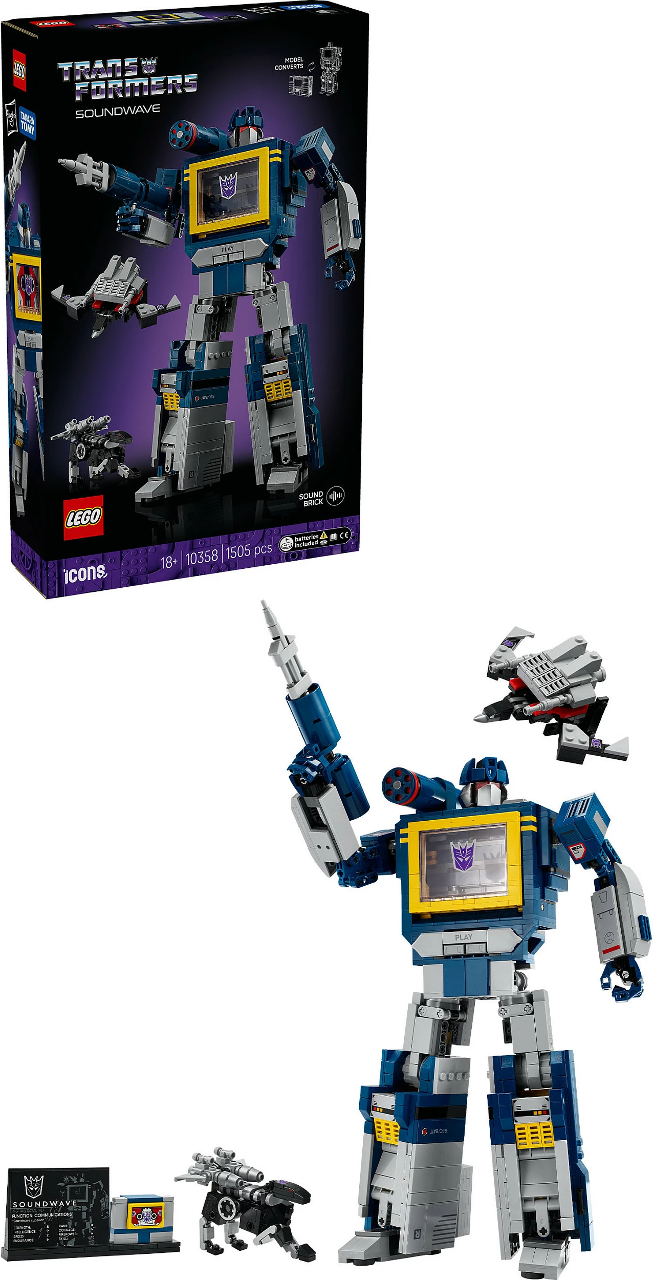 Set ndërtimi LEGO Icons Transformers Soundwave 10358, 1505 pjesë, 18+, multikolor