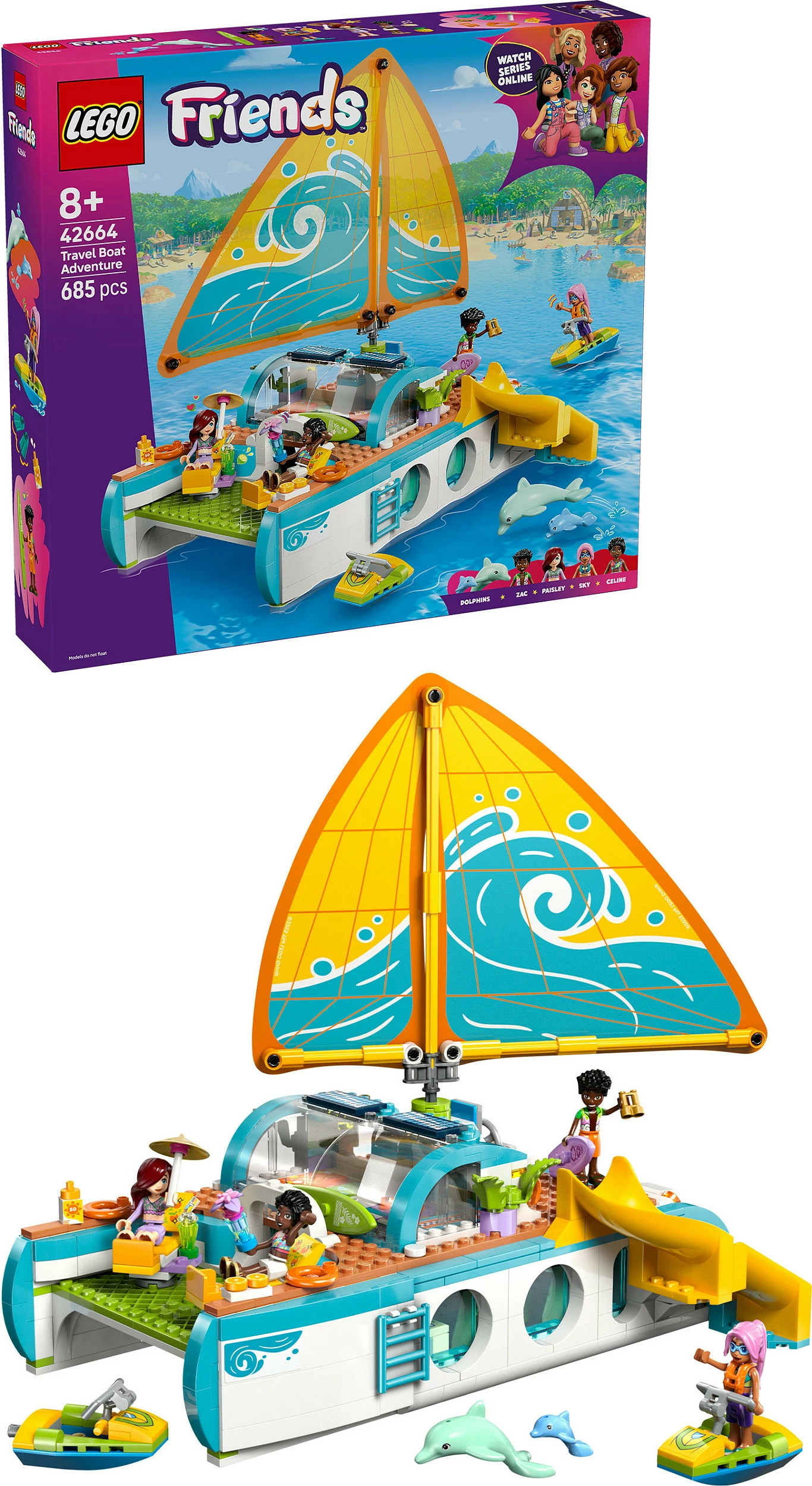 Set ndërtimi LEGO Friends 42664 Travel Boat Adventure, 685 pjesë, 8+, shumëngjyrësh