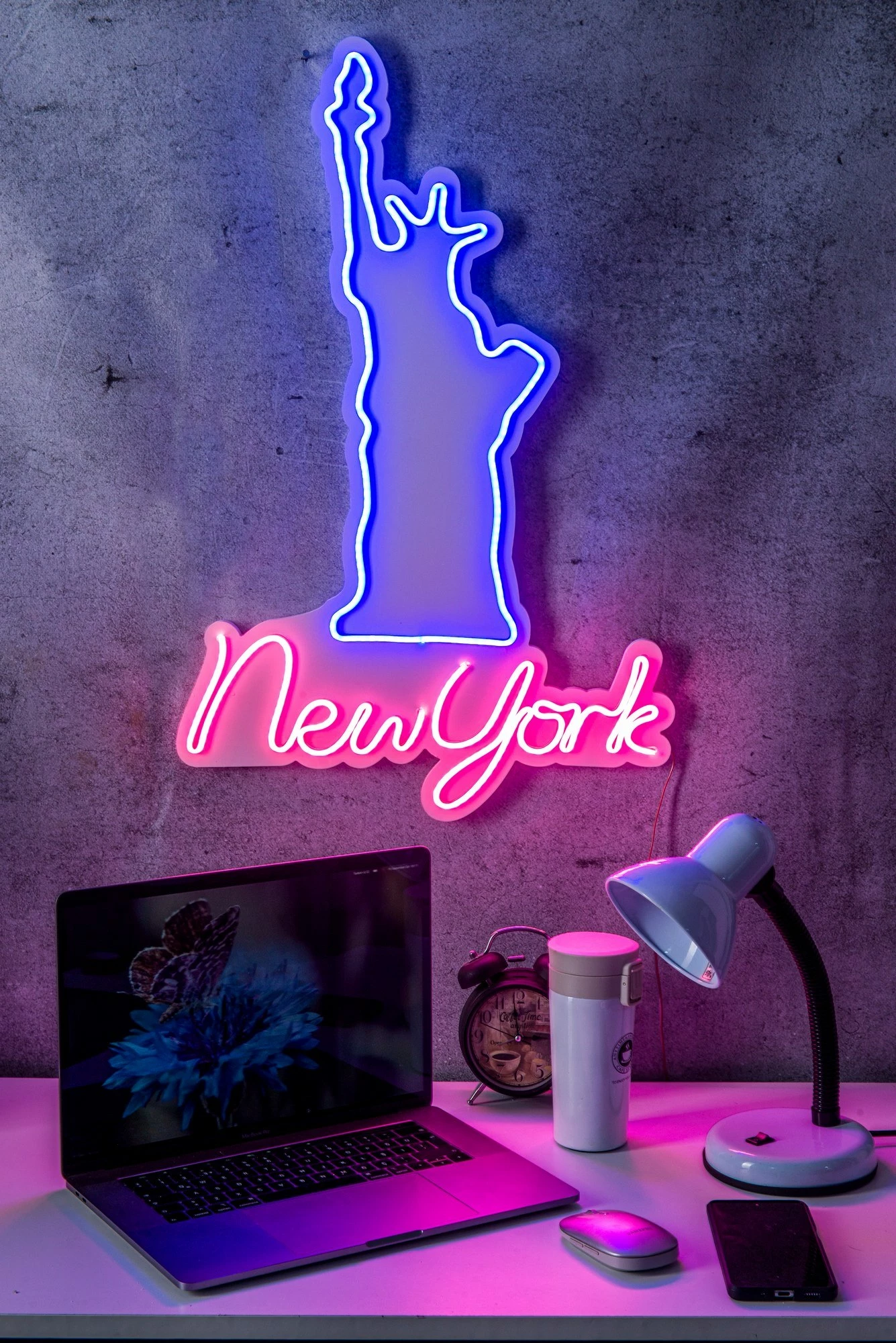 Dritë dekorative LED, plastikë, New York, rozë dhe kaltër