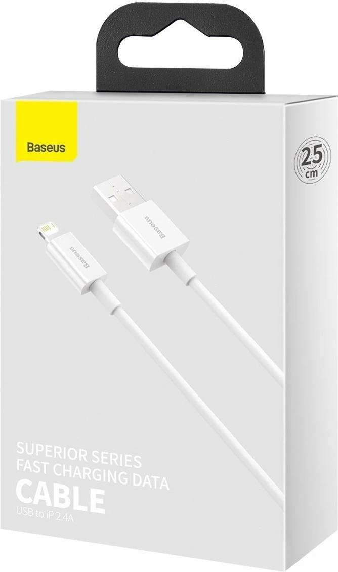 Kabllo Baseus Superior Series CALYS-02, USB në Lightning, 0.25m, e bardhë