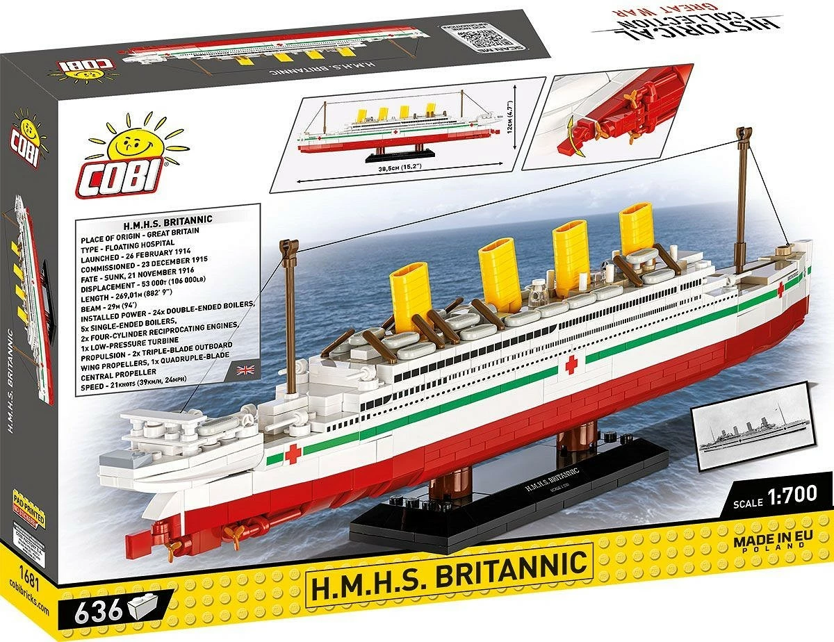 Set blloqe ndërtimi Cobi H.M.H.S. Britannic, 636 pjesë, plastikë