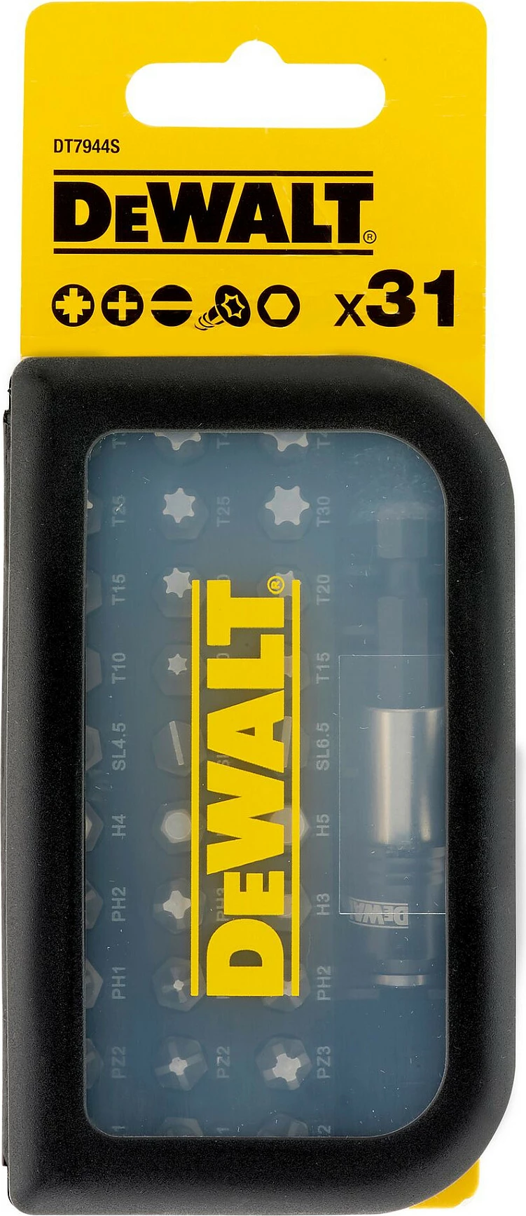 Set bitash DeWALT 31-copë, në kuti plastike, i zi