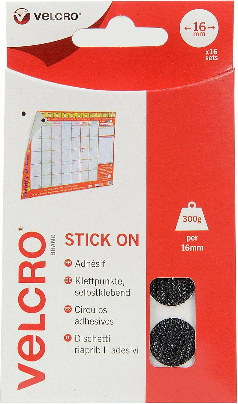Pika ngjitëse VELCRO Stick On, 16mm, 16 sete, të zeza