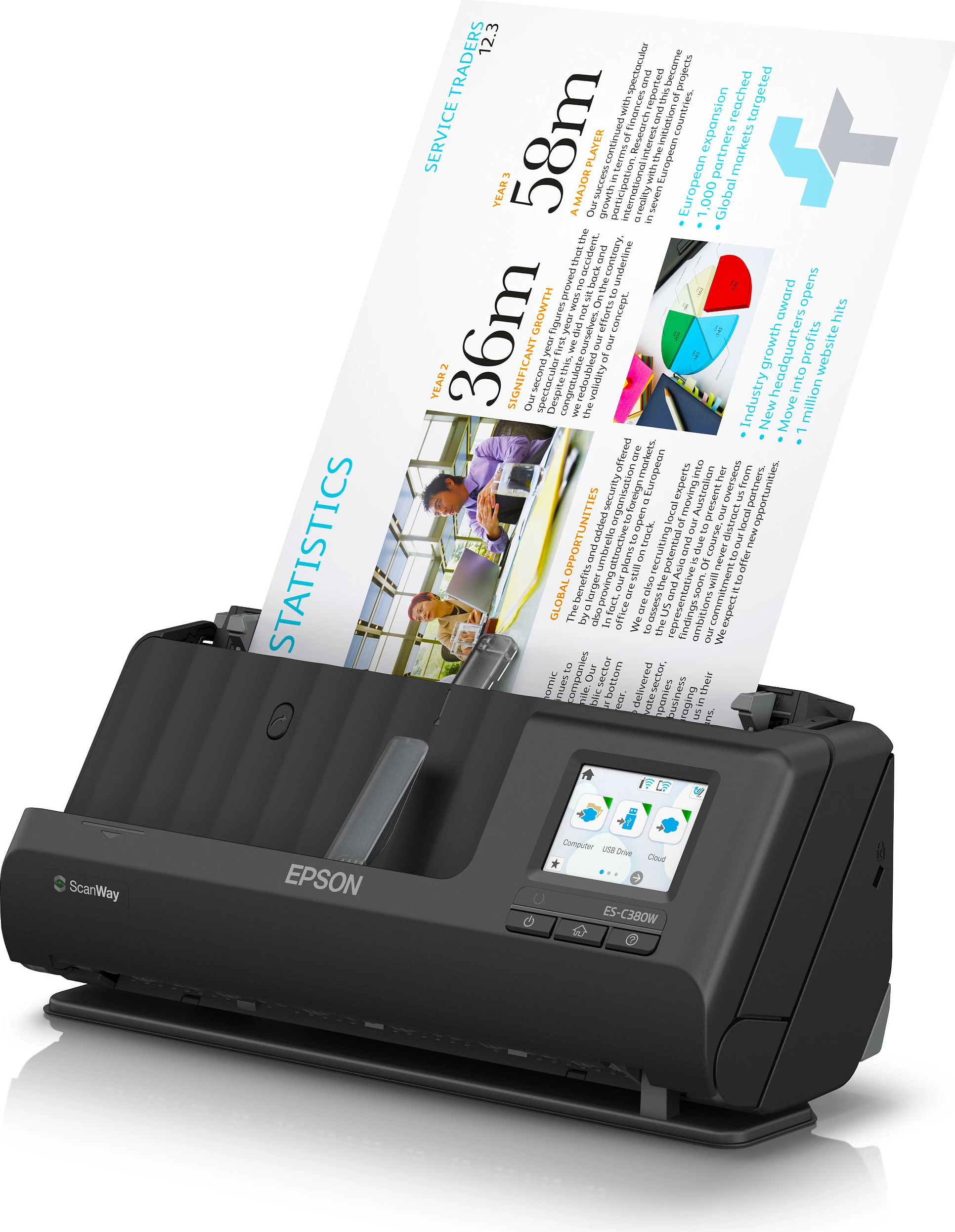 Skaner Epson WorkForce ES-C380W, A4, duplex, Wi‑Fi, i zi