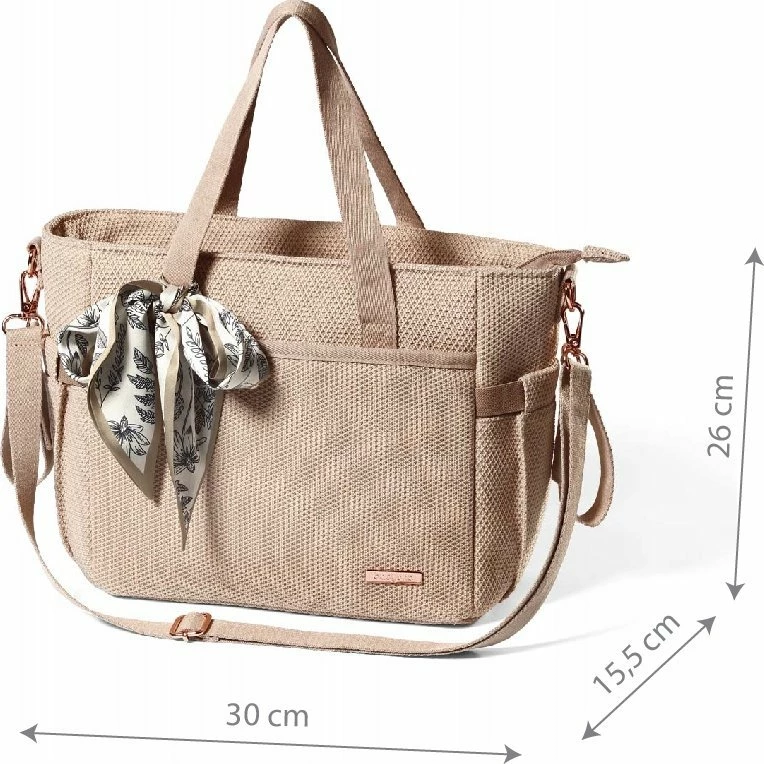 Çantë mami për karrocë BabyOno Carmen 1571/02, 9 xhepa, dyshek ndërrimi, beige
