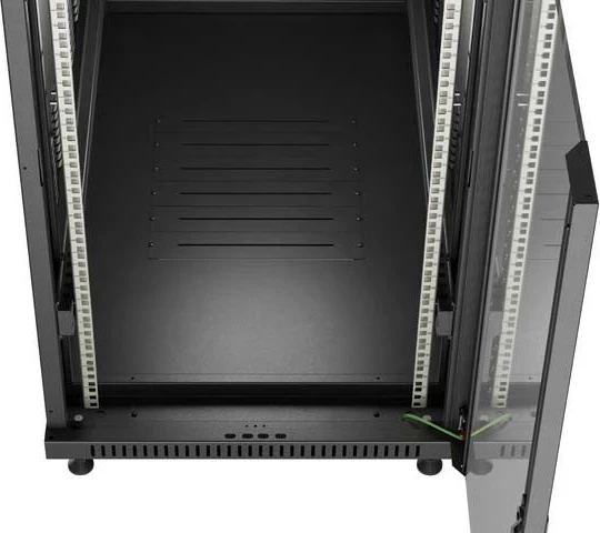 Kabinet rack LANBERG 19" 22U 600x1200, në këmbë, derë me xham, i zi