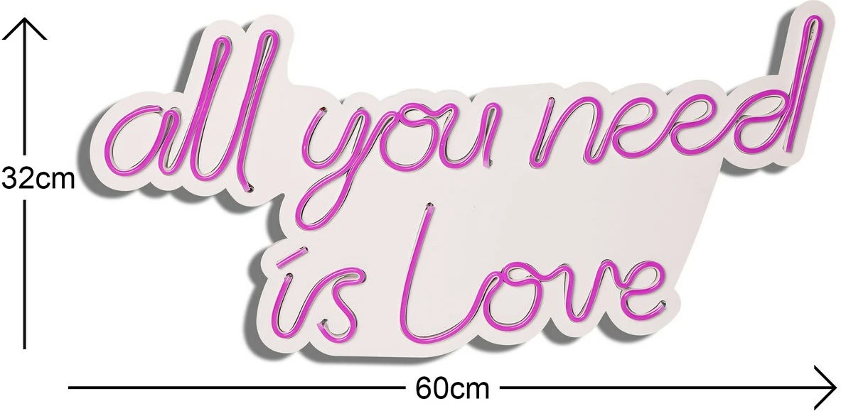 Dekor dritash LED plastike, 'all you need is love', ngjyrë rozë