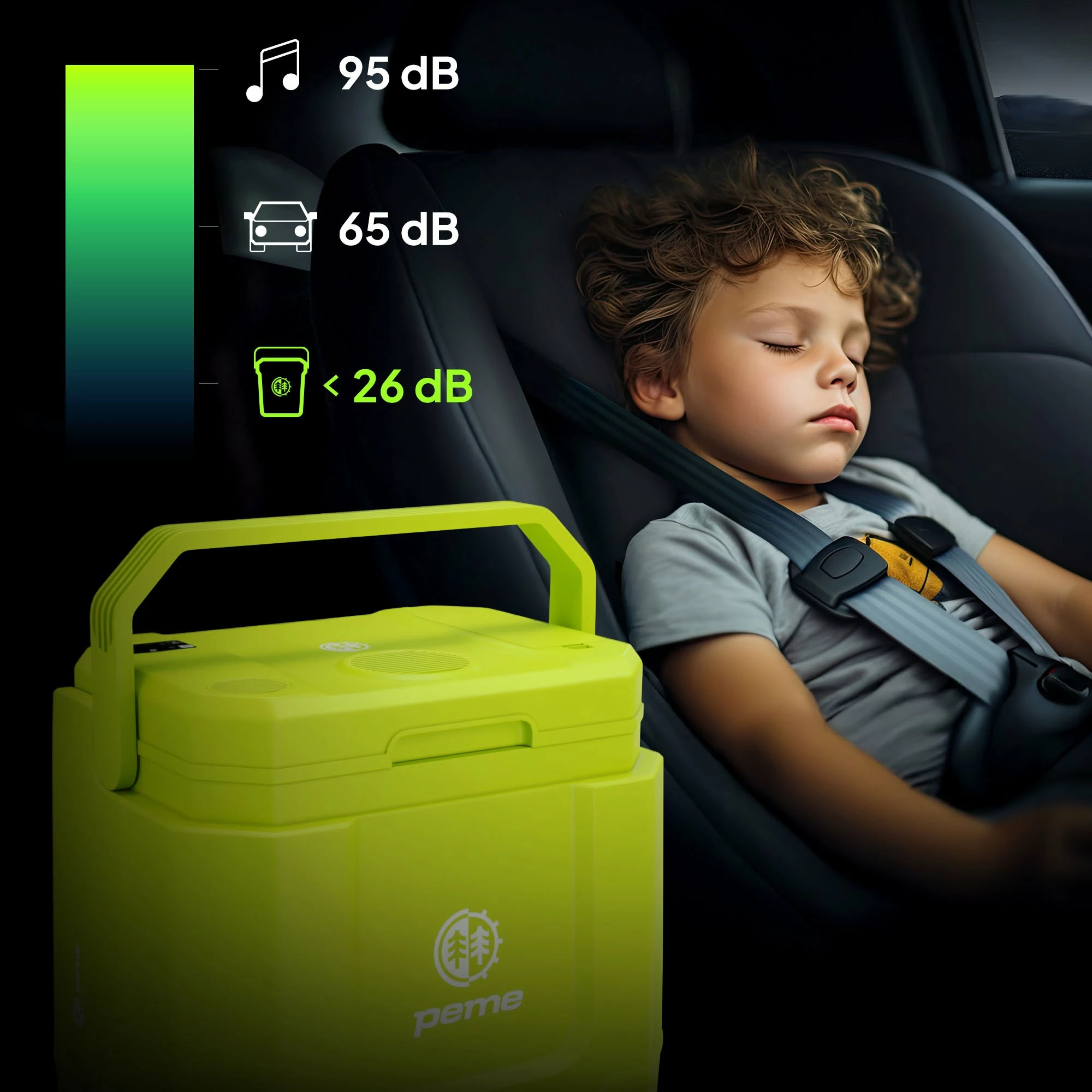 Frigorifer portativ Peme Trip 31.5 L, me ftohje/ngrohje, Bluetooth altoparlant, USB, AC/DC, i gjelbër