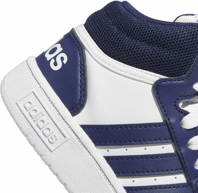 Atlete për fëmijë adidas Hoops 3.0 Mid Jr, të bardha dhe blu marine