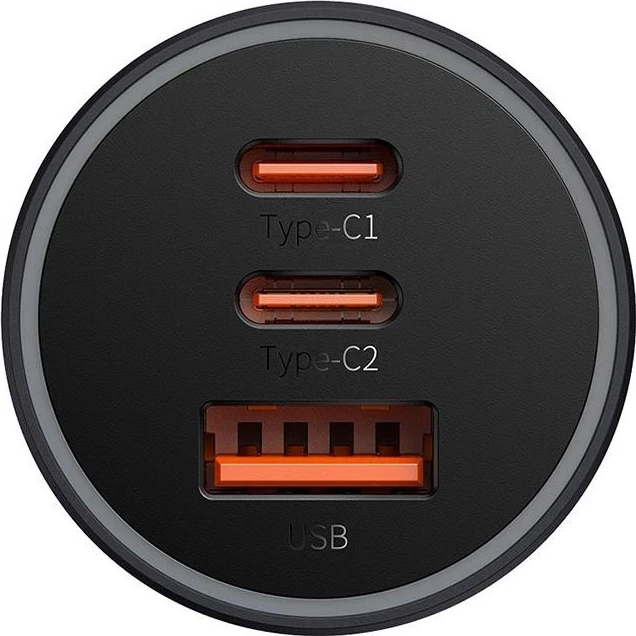 Karikues për në makinë Baseus Golden Contactor Pro, 2x USB-C, 1x USB, 65W, gri