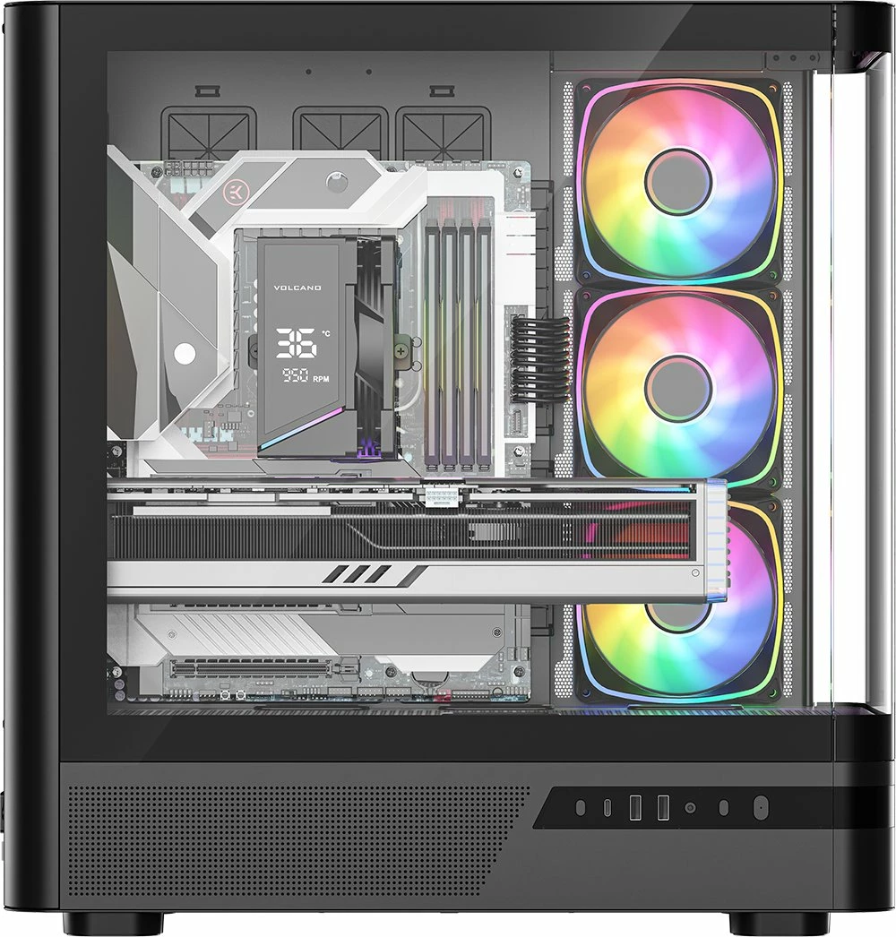 Kasë Modecom Volcano AQ200 ARGB MC-A-AQ200-4FA-B, Midi Tower ATX, 4x120mm ARGB fanë, USB-C, e zezë