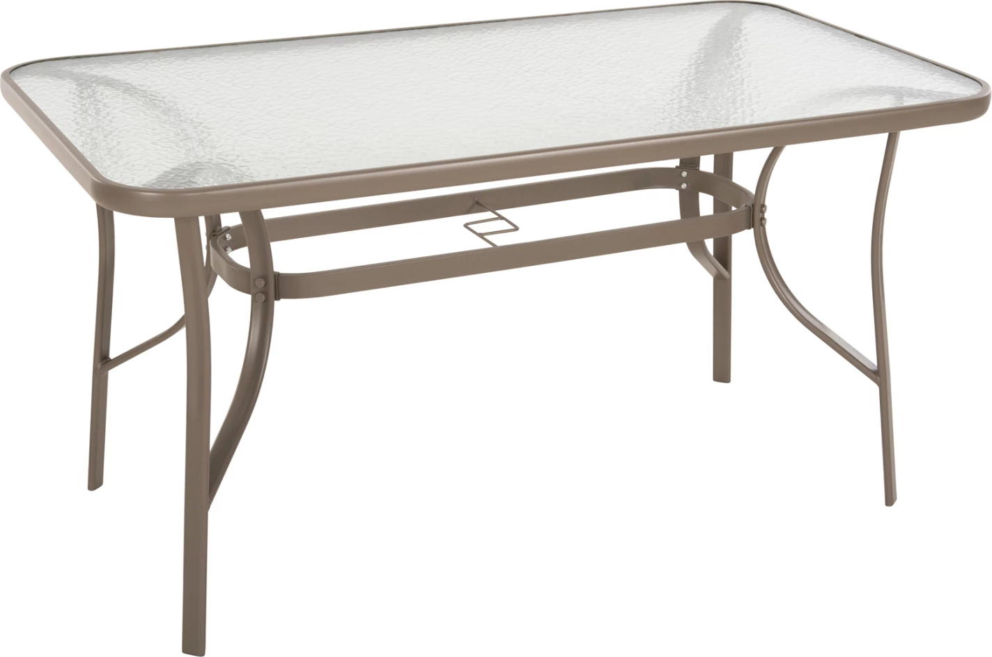Tavolinë BRUNO FH5106.04 metalike, ngjyrë shampanjë, me sipërfaqe tavoline prej xhami të kalitur, 140x80x71 cm