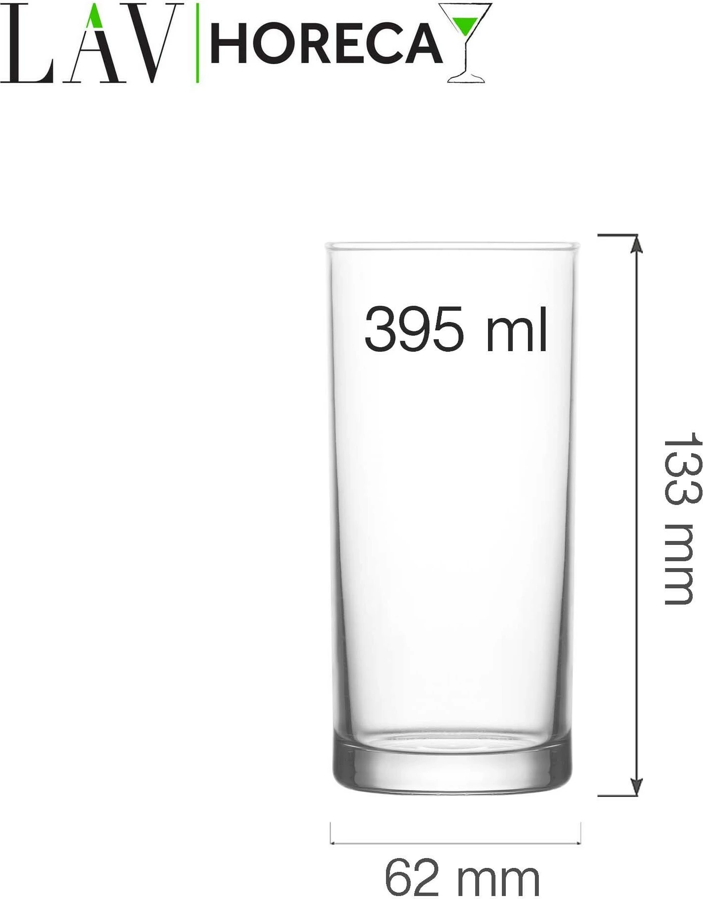 Gotë long drink LAV HORECA Rotterdam 295 ml, qelq i kalitur, set 12 copë, transparente