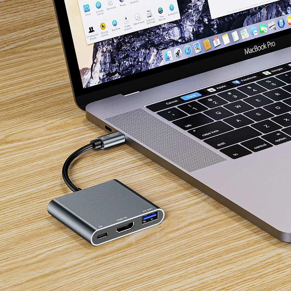 Hub USB-C 3-në-1 Tech-Protect V1 me USB-A 3.0, HDMI 4K 30Hz, PD 100W, gri