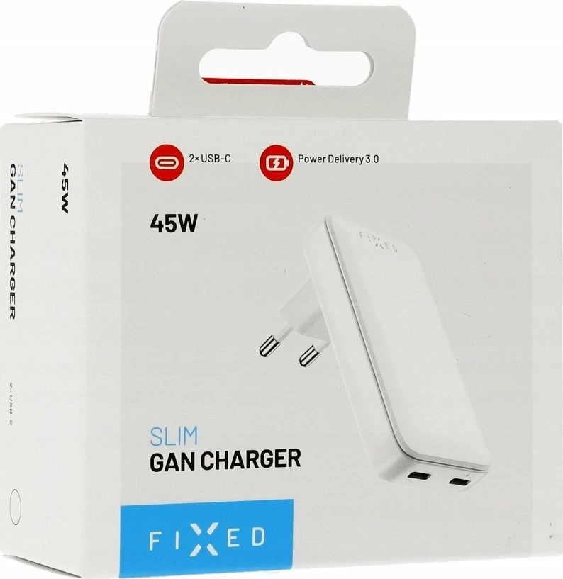 Karikues udhëtimi GaN USB-C Fixed Slim FIXCG45S-2C-WH, 45W Power Delivery, 2x USB-C, i bardhë