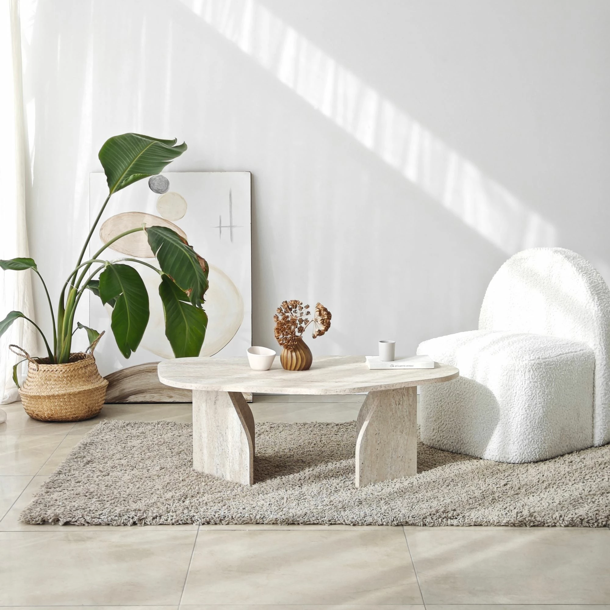 Tavolinë e ulët Hanah Home, ngjyrë travertin