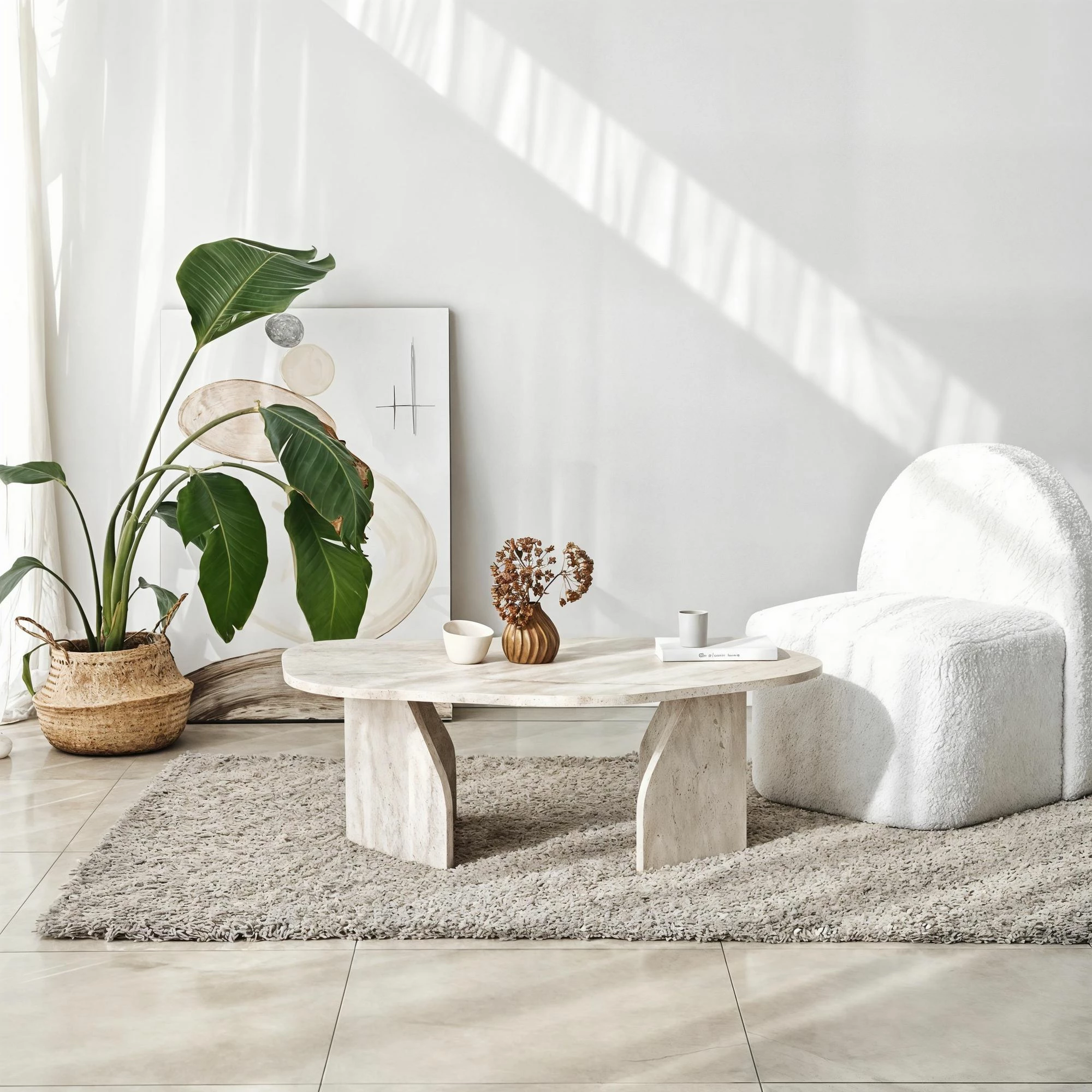 Tavolinë e ulët Hanah Home, ngjyrë travertin