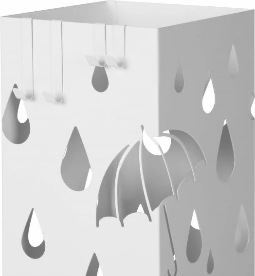 mbajtëse çadrash metalike SONGMICS LUC49B me grepë dhe tabakë pikuese, 15.5 x 15.5 x 49 cm, e bardhë, set 1 mbajtëse + 1 tabakë plastike + 4 grepë