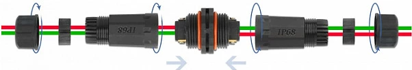 Lidhës kabllo DeLOCK 2-pin IP68, i vidhosshëm, për jashtë 4.5–7.5 mm, 85–260 V, i zi